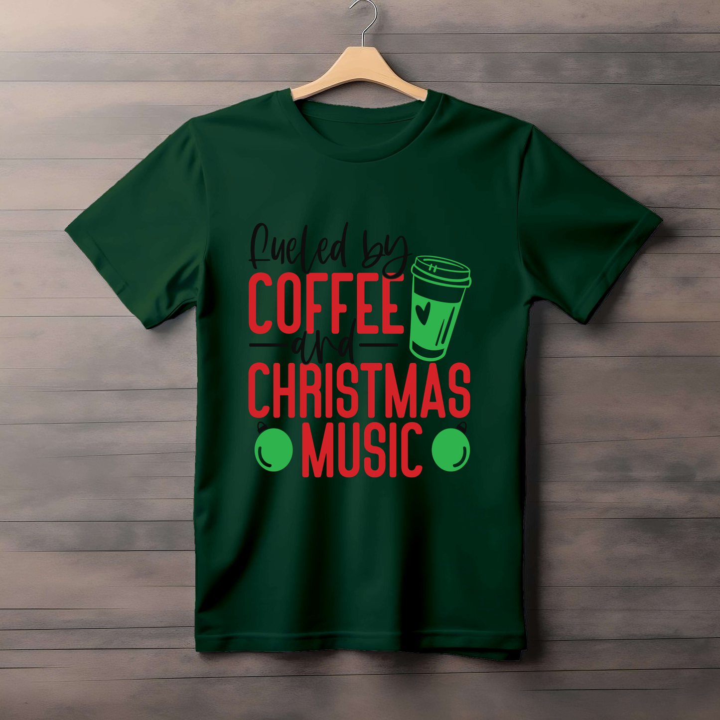 COFFEE CHRISTMAS THEMED CLASSIC GREEN T-SHIRT FOR MEN