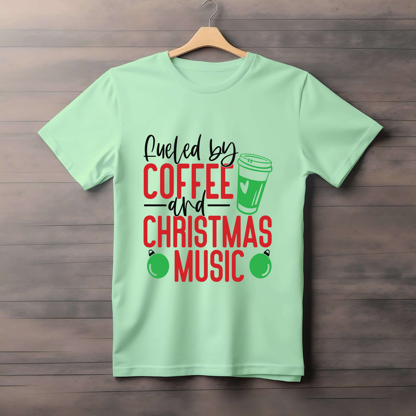 COFFEE CHRISTMAS THEMED CLASSIC GREEN T-SHIRT FOR MEN