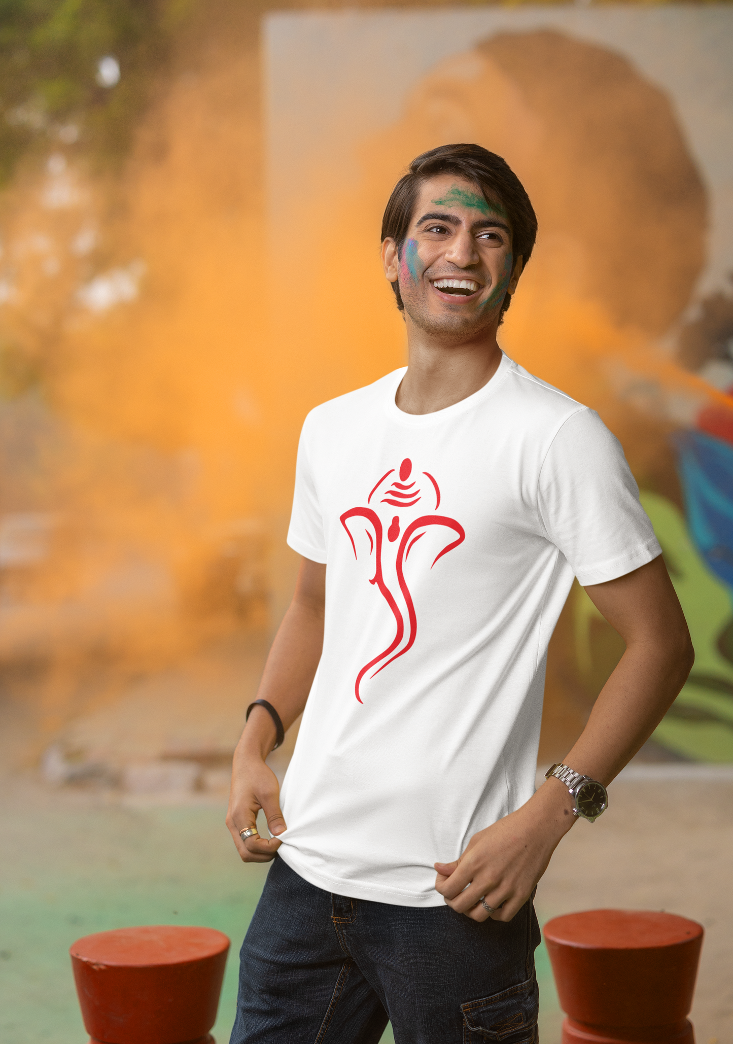 Lord Ganesh Red Themed Design Printed T-shirt For Men