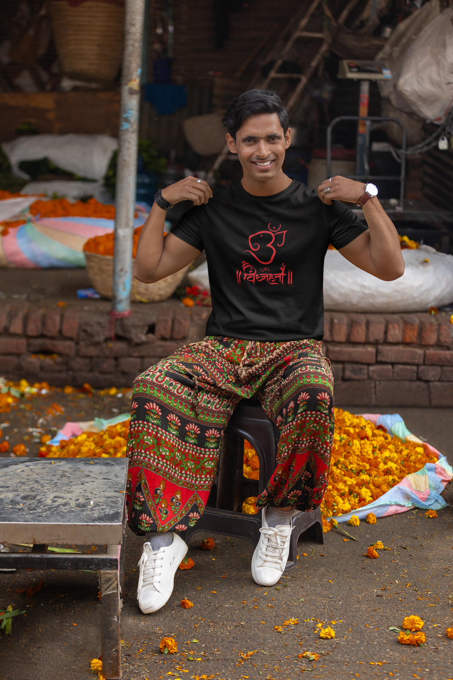 Red Ganesh Roundneck Classic Tshirt for Men