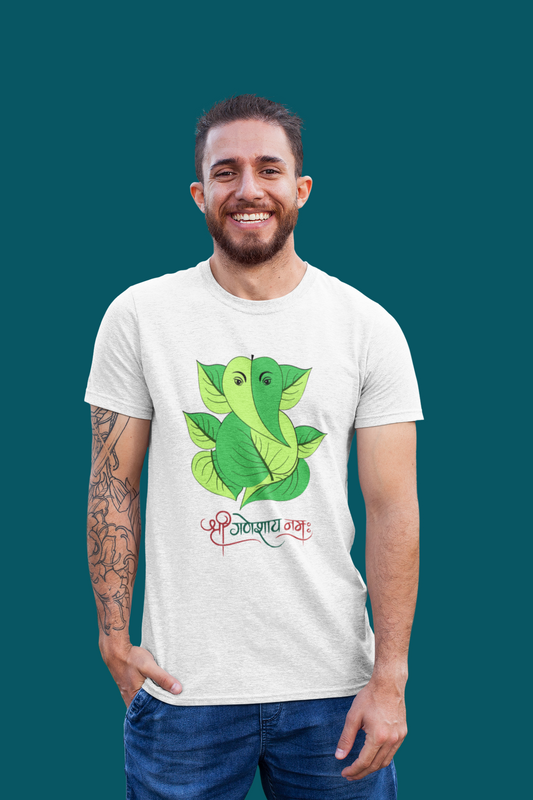 Lord Ganesh Green Ecofriendly Design Printed T-shirt For Men